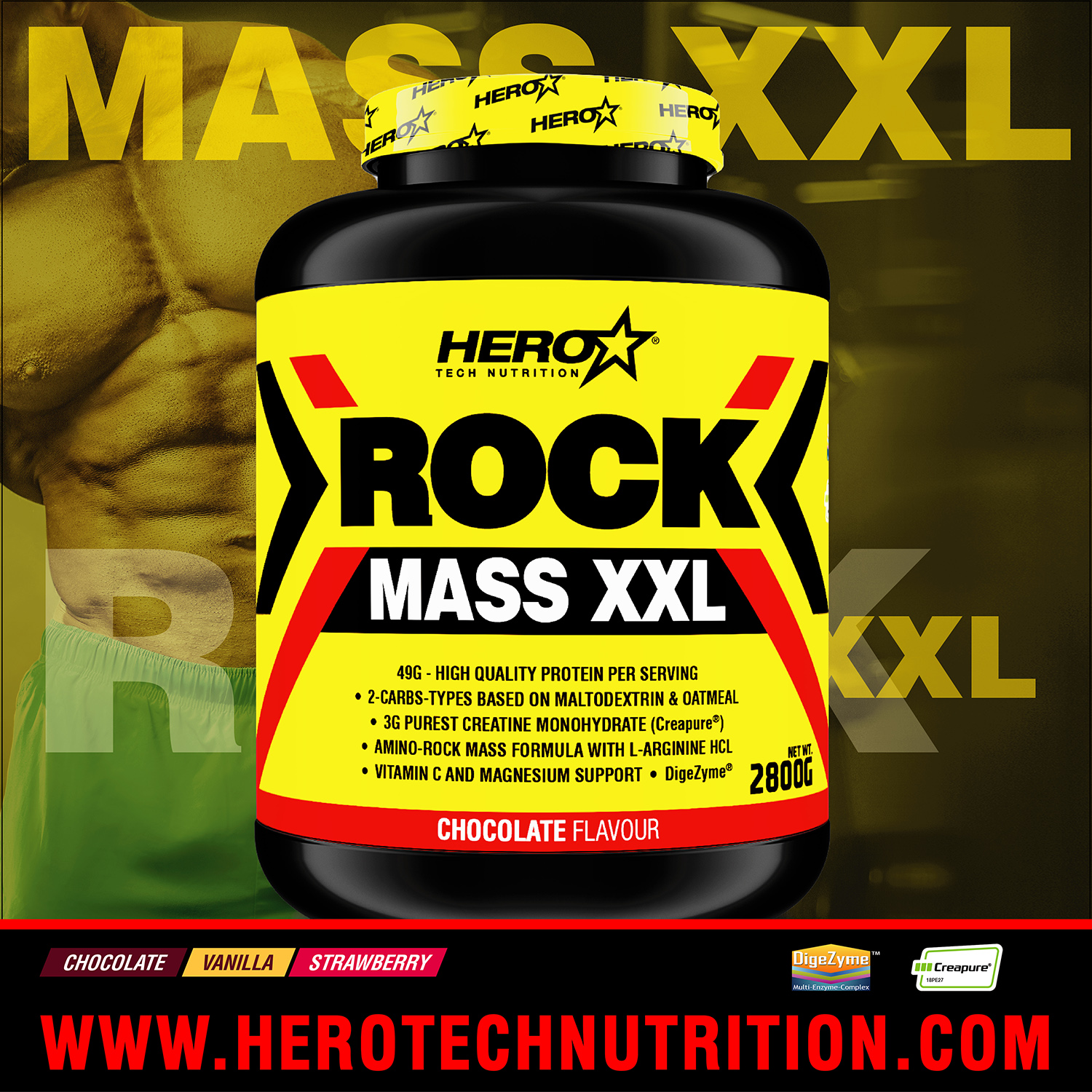 ROCK MASSS XXL ALL IN ONE HERO TECH NUTRITION MUSCLE MASS GROWTH herotechnutrition